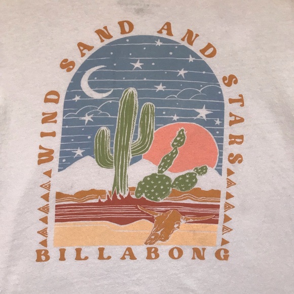 NWOT Billabong Wind Sand Stars White Graphic Tee Desert Cactus Moon XS Cotton - Picture 2 of 4